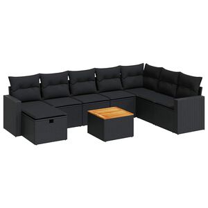 vidaXL 9 Piece Garden Sofa Set with Cushions Black Poly Rattan