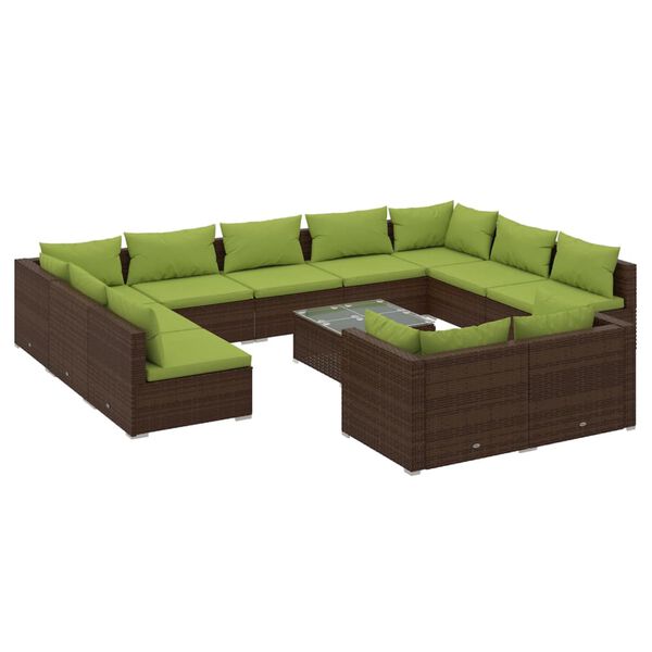 vidaXL 12 Piece Garden Lounge Set with Cushions Brown Poly Rattan