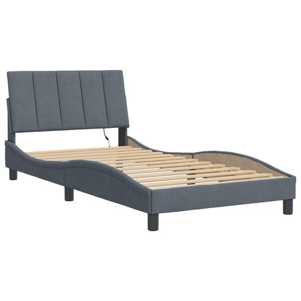 vidaXL Bed Frame with LED without Mattress "Hanko" Dark Grey 107x203 cm King Single Velvet