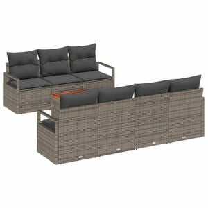 vidaXL Garden Sofa Set with Storage 8 pcs Grey Poly Rattan