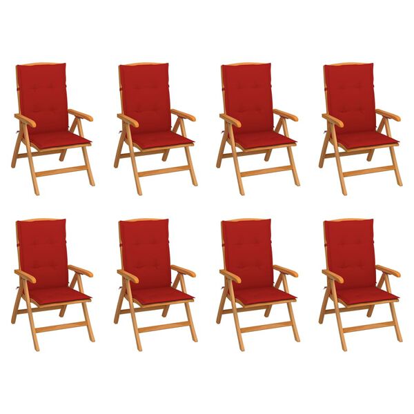 vidaXL Reclining Garden Chairs with Cushions 8 pcs Solid Teak Wood