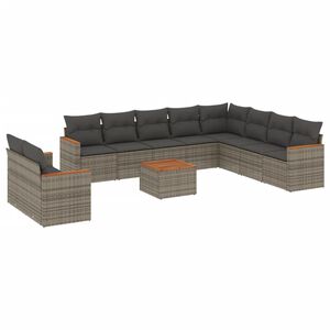 vidaXL 11 Piece Garden Sofa Set with Cushions Grey Poly Rattan