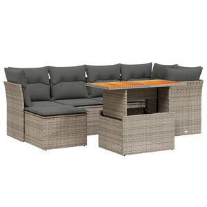 vidaXL 7 Piece Garden Sofa Set with Cushions Grey Poly Rattan