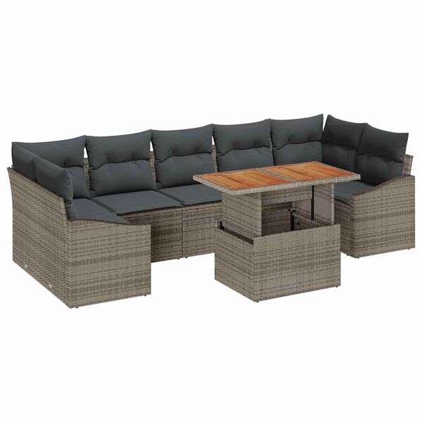 vidaXL Garden Sofa Set 8 pcs Grey Poly Rattan and Powder-Coated Steel