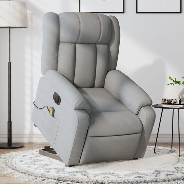 vidaXL Electric Stand up Massage Recliner Chair Light Grey Fabric