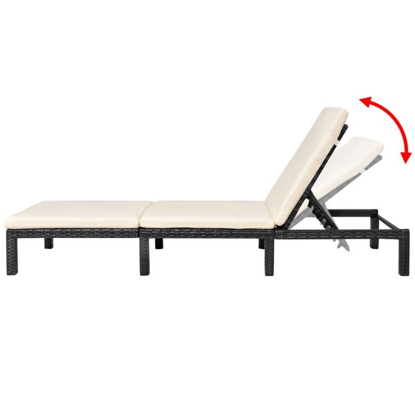 vidaXL Sun Lounger with Cushion Poly Rattan Black