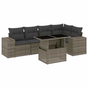 vidaXL 6 Piece Garden Sofa Set with Cushions Grey Poly Rattan