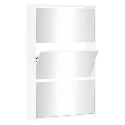 vidaXL Shoe Cabinet with Mirror 3-Layer High Gloss White 63x17x102.5 cm