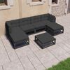 vidaXL 7 Piece Garden Lounge Set with Cushions Black Solid Pinewood