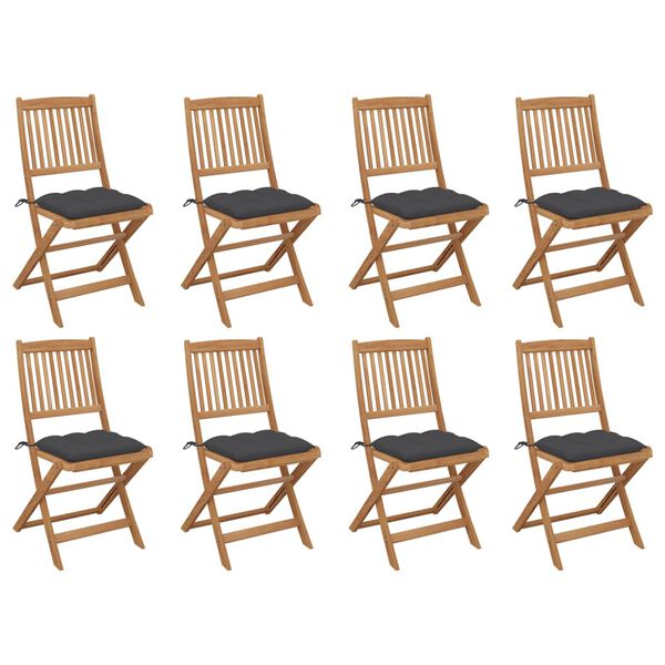vidaXL Folding Outdoor Chairs with Cushions 8 pcs Solid Wood Acacia