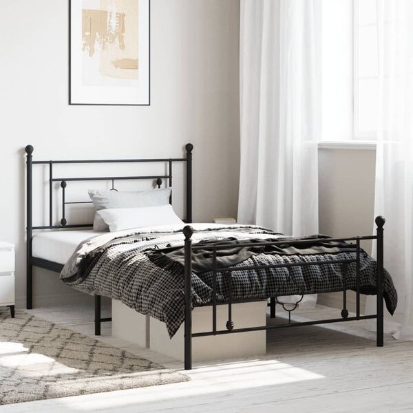 vidaXL Metal Bed Frame without Mattress with Footboard Black 107x203cm