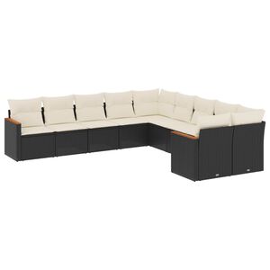 vidaXL 10 Piece Garden Sofa Set with Cushions Black Poly Rattan