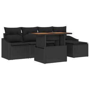 vidaXL Garden Sofa Set with Storage 6 pcs Black Poly rattan