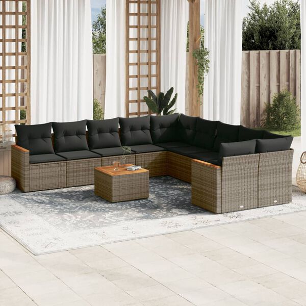 vidaXL 11 Piece Garden Sofa Set with Cushions Grey Poly Rattan