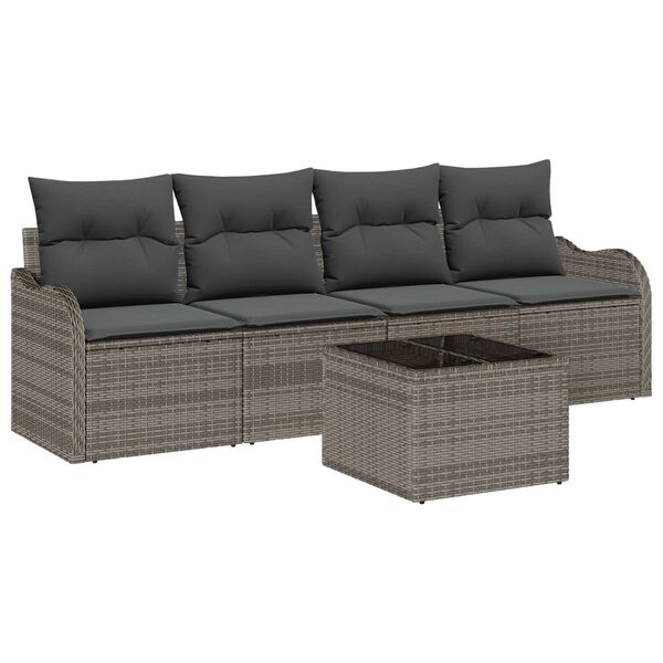 vidaXL Garden Sofa Set Grey Poly Rattan