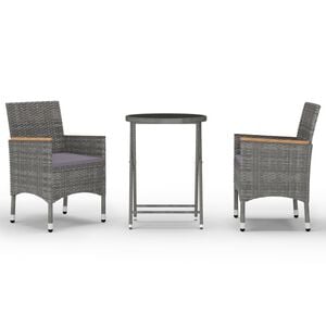 vidaXL 3 Piece Garden Bistro Set Poly Rattan and Tempered Glass Grey