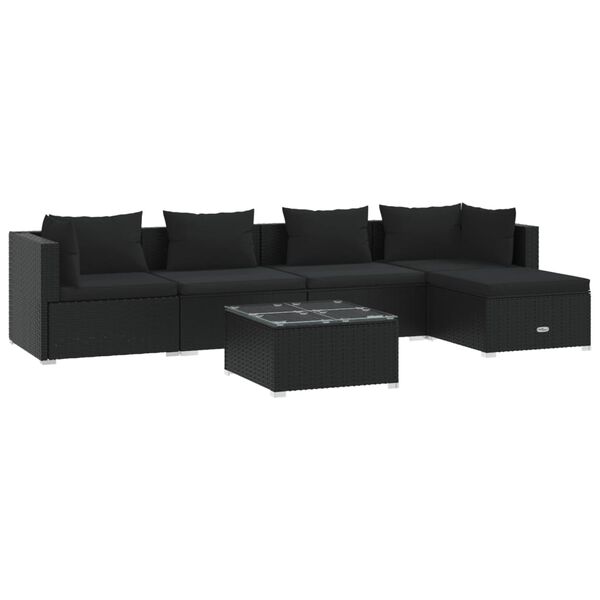 vidaXL 6 Piece Garden Lounge Set with Cushions Poly Rattan Black