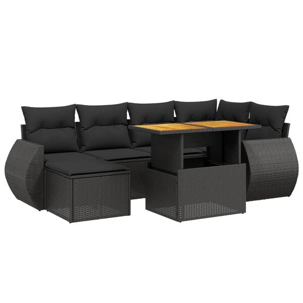 vidaXL 7 Piece Garden Sofa Set with Cushions Black Poly Rattan