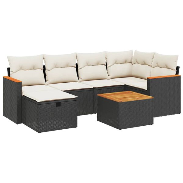 vidaXL 6 Piece Garden Sofa Set with Cushions Black Poly Rattan