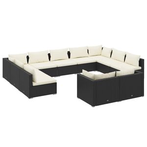 vidaXL 11 Piece Garden Lounge Set with Cushions Black Poly Rattan