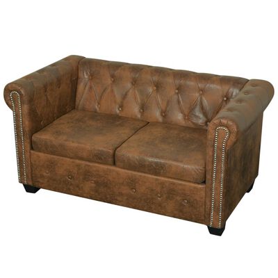 vidaXL Chesterfield Sofa 2-Seater Artificial Leather Brown