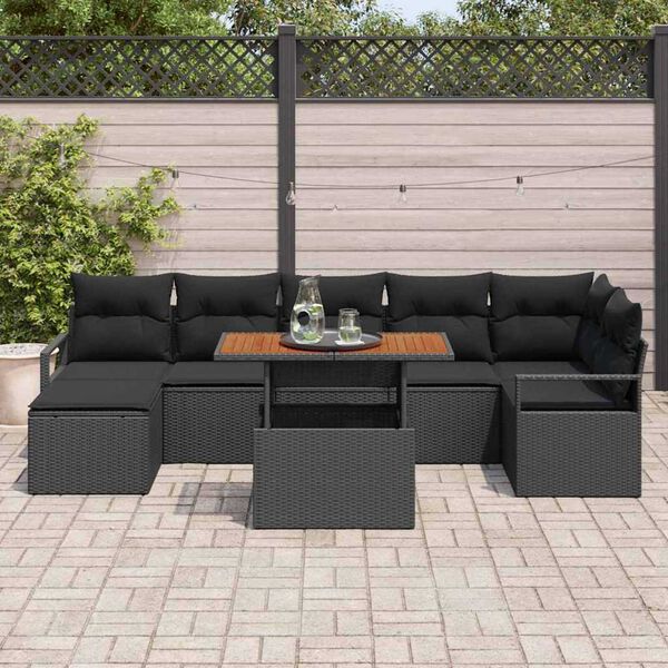 vidaXL Garden Sofa Set with Storage 8 pcs Black Poly rattan