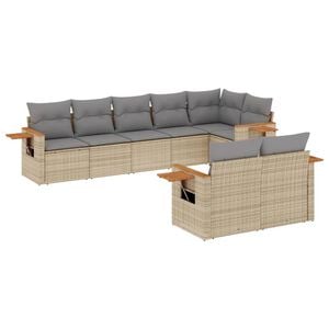 vidaXL 8 Piece Garden Sofa Set with Cushions Beige Poly Rattan