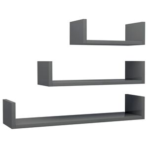 vidaXL Shelf | Set of 3 | High gloss grey | Engineered wood