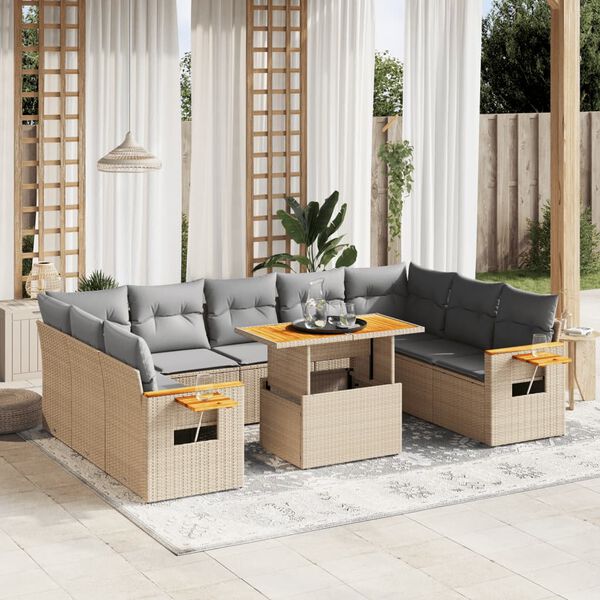 vidaXL 11 Piece Garden Sofa Set with Cushions Beige Poly Rattan