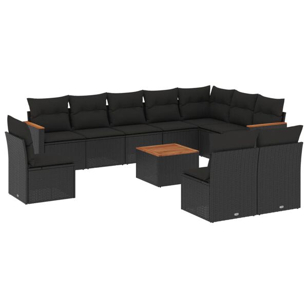 vidaXL 11 Piece Garden Sofa Set with Cushions Black Poly Rattan