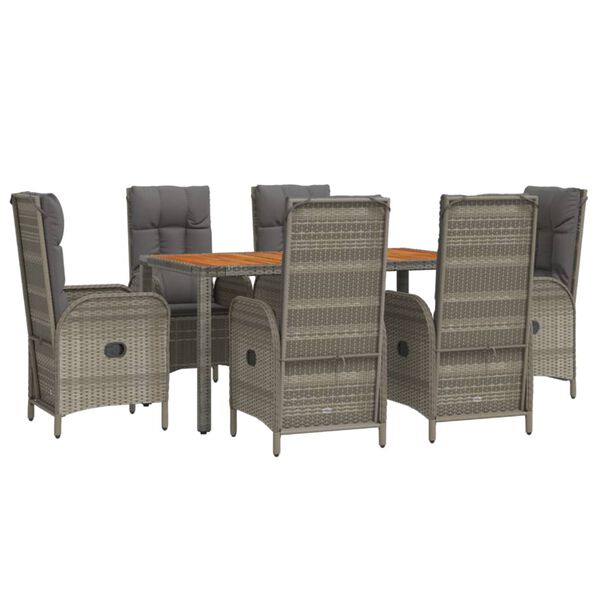 vidaXL 7 Piece Garden Dining Set with Cushions Grey Poly Rattan