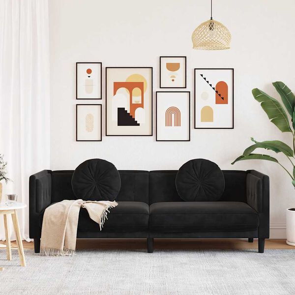 vidaXL Sofa with Cushions 3-Seater Black Velvet