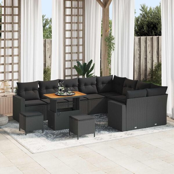 vidaXL Garden Sofa Set with Cushion with Storage 12 pcs Black