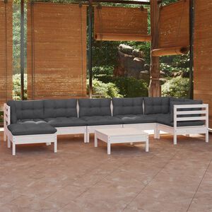 vidaXL 8 Piece Garden Lounge Set with Cushions White Solid Pinewood