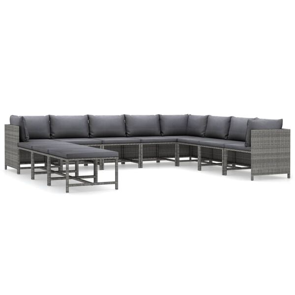 vidaXL 11 Piece Garden Lounge Set with Cushions Poly Rattan Grey