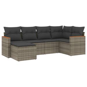 vidaXL 6 Piece Garden Sofa Set with Cushions Grey Poly Rattan