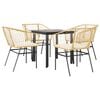 vidaXL 5 Piece Garden Dining Set with Cushions Brown Poly Rattan Glass