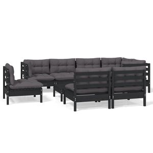 vidaXL 9 Piece Garden Lounge Set with Cushions Black Solid Pinewood