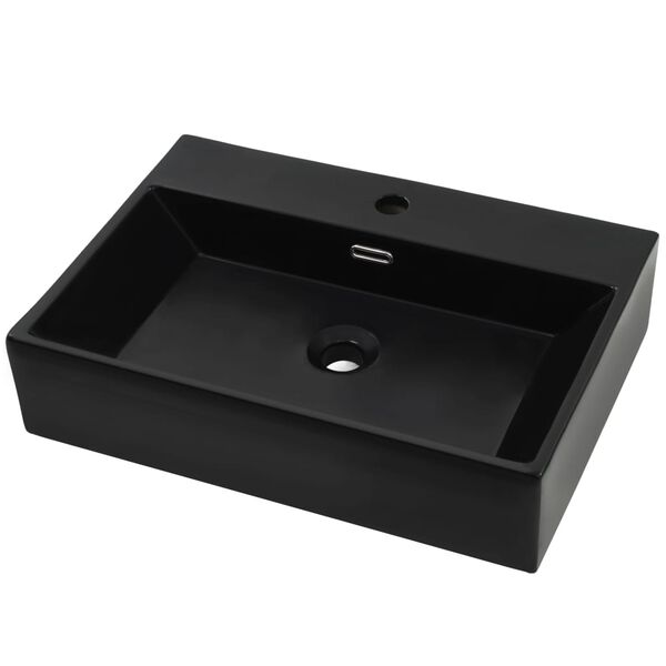 vidaXL Basin with Faucet Hole Ceramic Black 76x42.5x14.5 cm