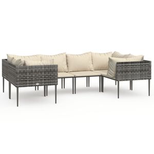 vidaXL 6 Piece Garden Lounge Set with Cushions Grey Poly Rattan