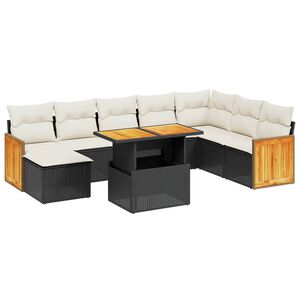 vidaXL 9 Piece Garden Sofa Set with Cushions Black Poly Rattan