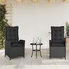 vidaXL 3 Piece Bistro Set with Cushions Black Poly Rattan