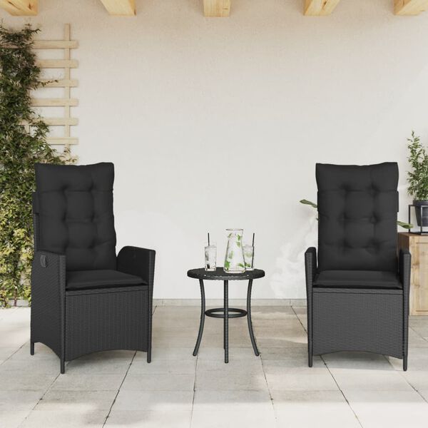 vidaXL 3 Piece Bistro Set with Cushions Black Poly Rattan