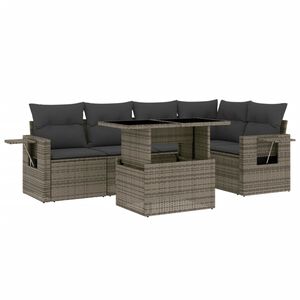 vidaXL 6 Piece Garden Sofa Set with Cushions Grey Poly Rattan