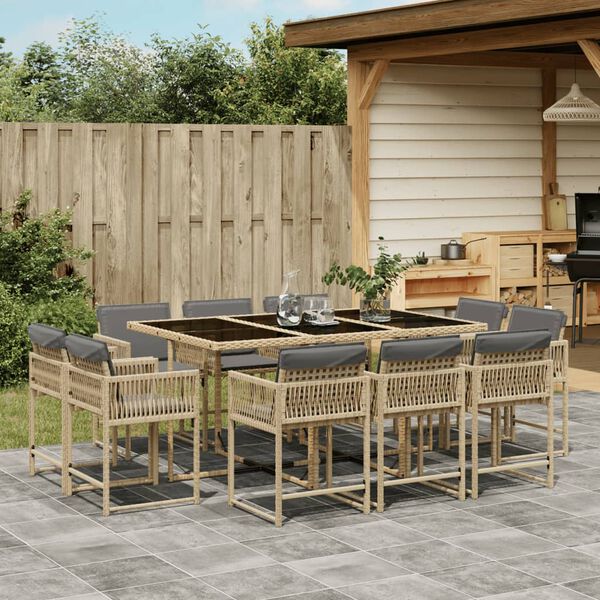 vidaXL 11 Piece Garden Dining Set with Cushions Mix Beige Poly Rattan