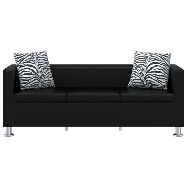 vidaXL Sofa 3-Seater Artificial Leather Black