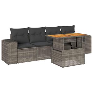 vidaXL 5 Piece Garden Sofa Set with Cushions Grey Poly Rattan