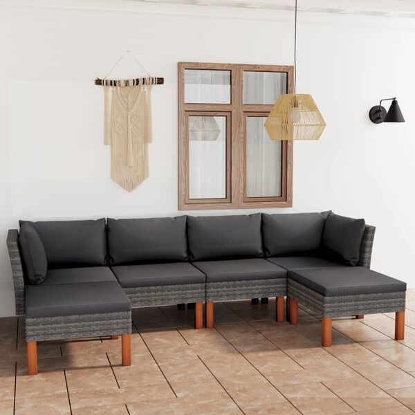vidaXL 6 Piece Garden Lounge Set with Cushions Poly Rattan Grey