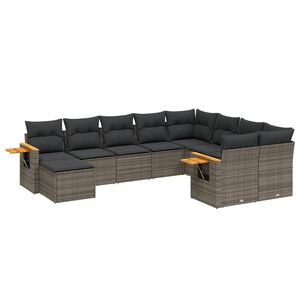 vidaXL 10 Piece Garden Sofa Set with Cushions Grey Poly Rattan