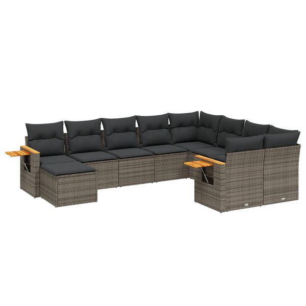 vidaXL 10 Piece Garden Sofa Set with Cushions Grey Poly Rattan